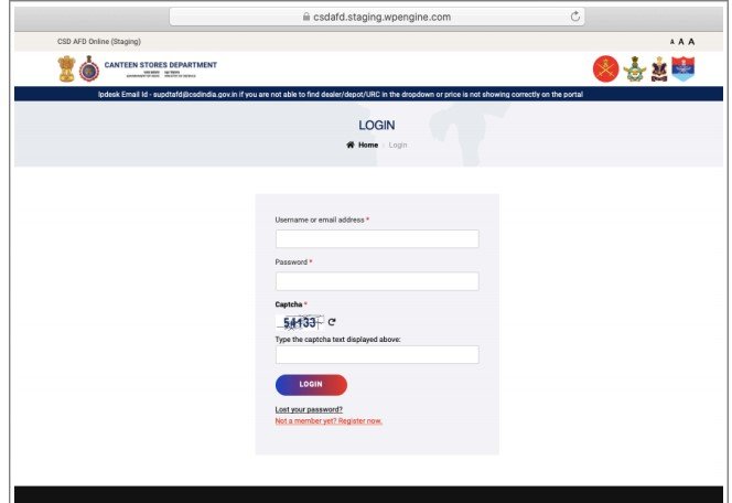 afd.csdindia.gov.in online login page image