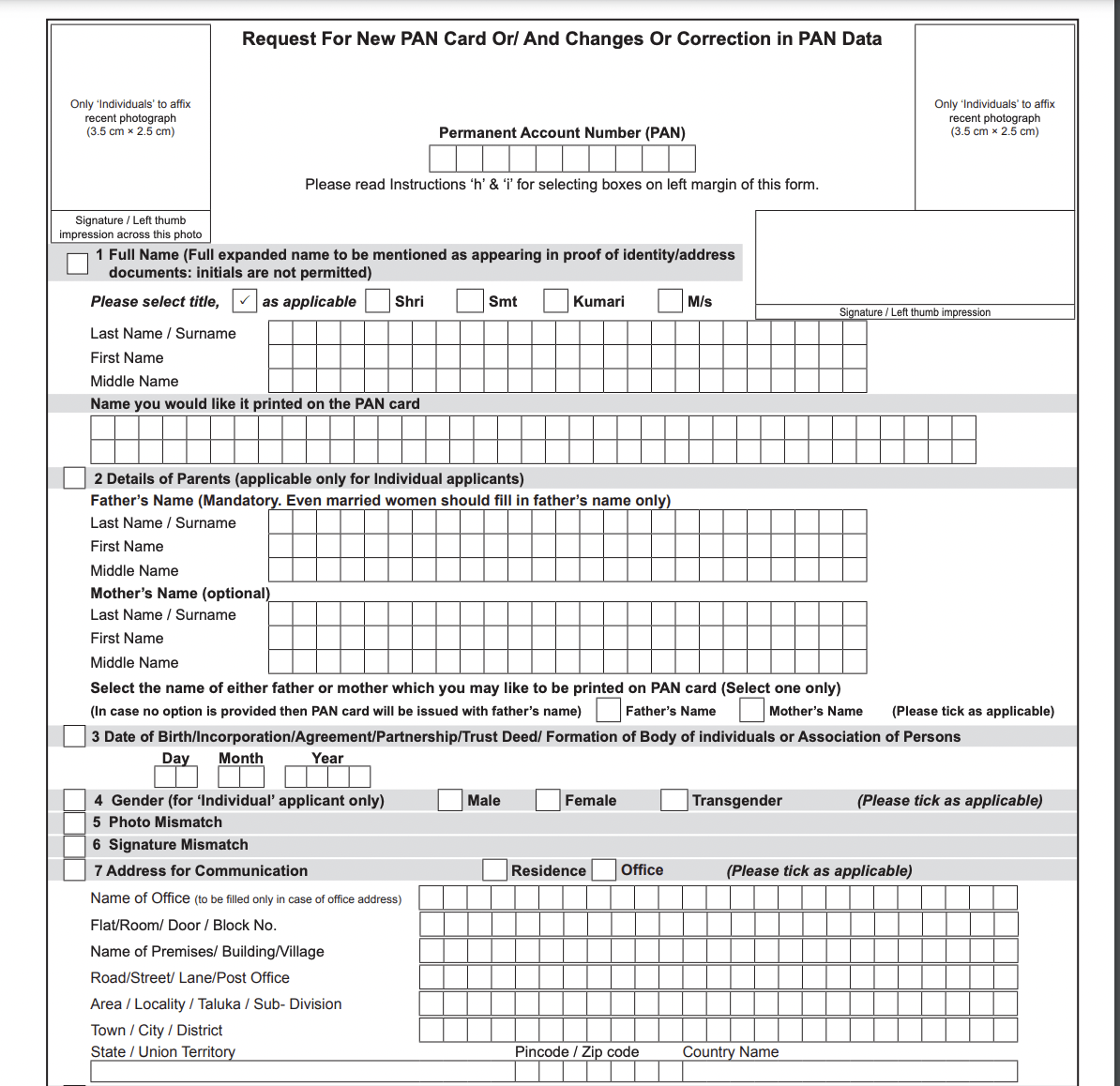 New PAN card or correction Application form 2021 – DCSD.IN