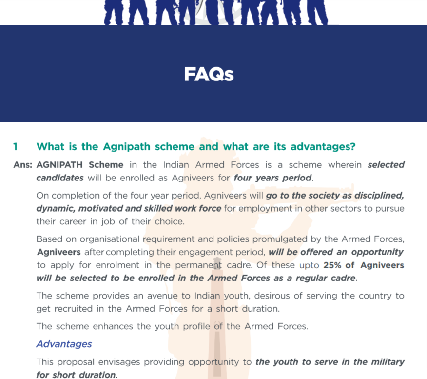 Agnipath Yojana Scheme FAQ PDF