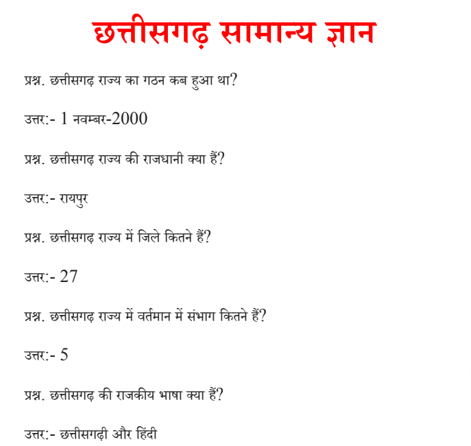 Chhattisgarh General Knowledge 2022 in Hindi PDF