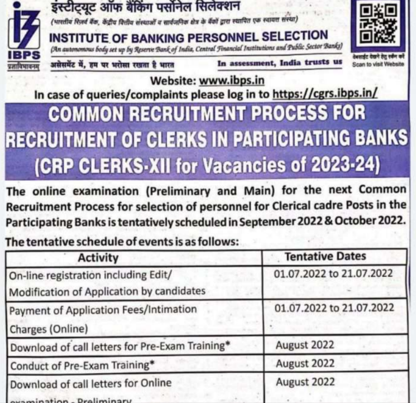 IBPS Clerk Recruitment Notification of 2022 PDF 